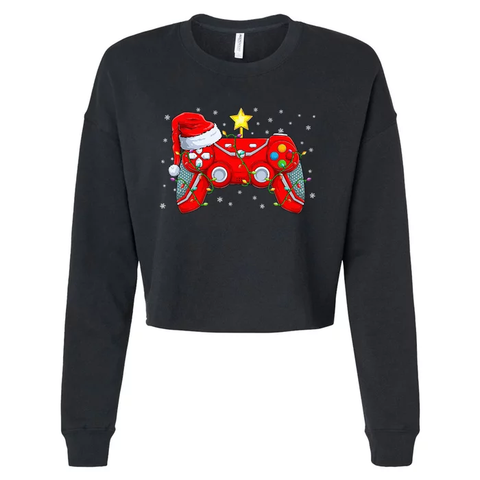 Video Game Controller Christmas Santa Hat Gamer Xmas Cropped Pullover Crew