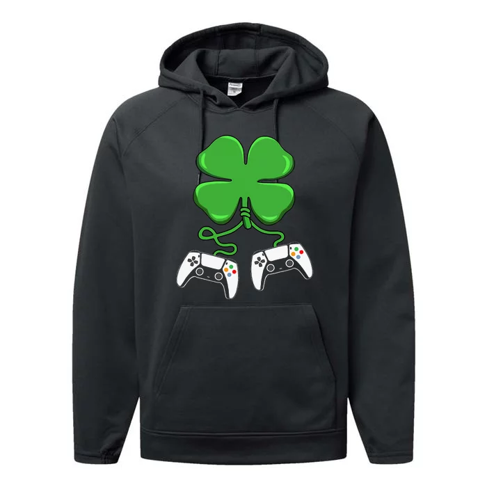 Video Game Controller Irish Gamer St Patricks Day Performance Fleece Hoodie