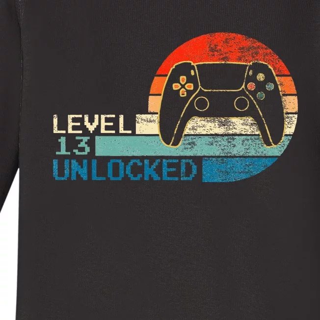 Video Game Controller Unlocked Level 13 Birthday Boy Baby Long Sleeve Bodysuit