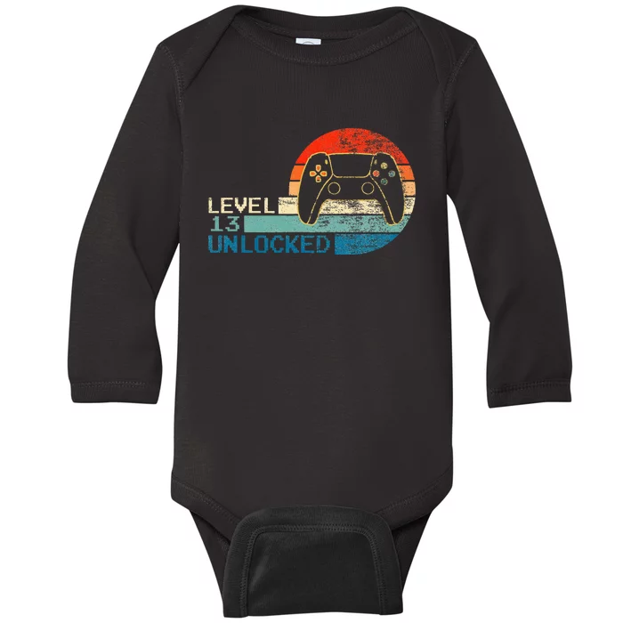 Video Game Controller Unlocked Level 13 Birthday Boy Baby Long Sleeve Bodysuit