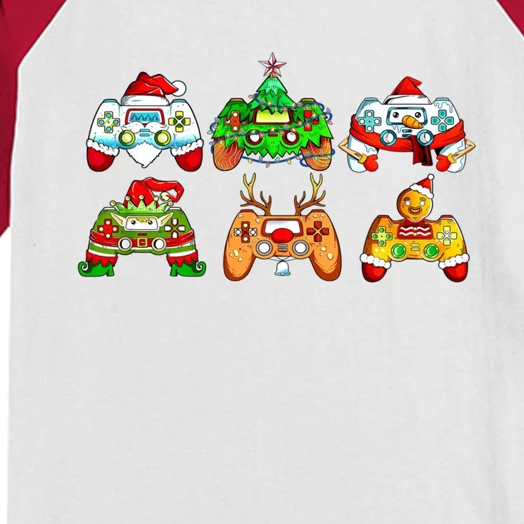 Video Game Controller Christmas Santa Hat Gamer Xmas Gift Kids Colorblock Raglan Jersey