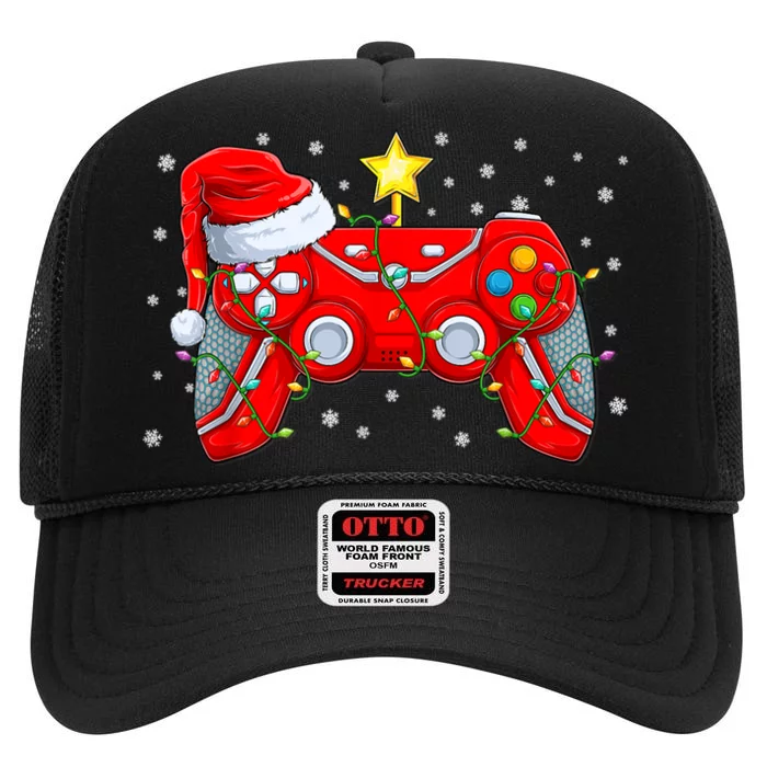 Video Game Controller Christmas Santa Hat Gamer Xmas High Crown Mesh Trucker Hat