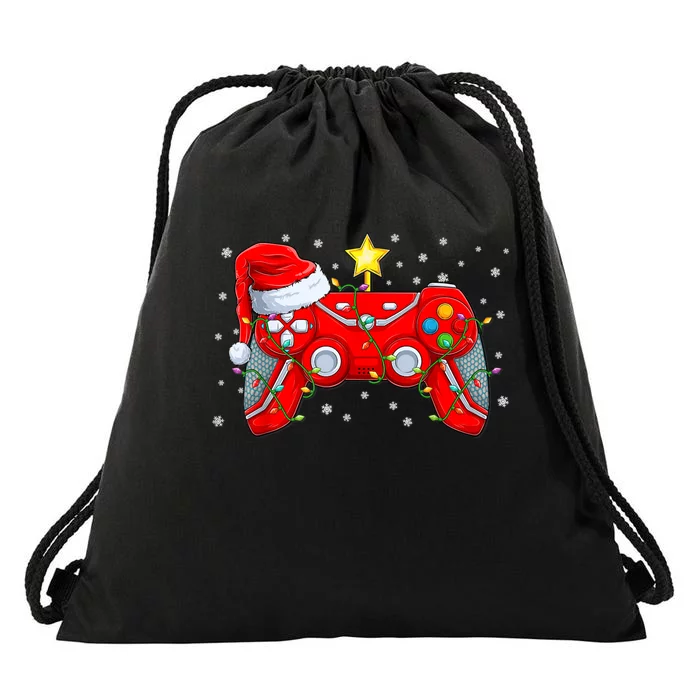 Video Game Controller Christmas Santa Hat Gamer Xmas Drawstring Bag