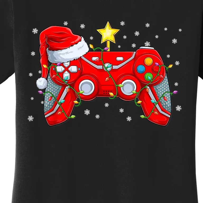 Video Game Controller Christmas Santa Hat Gamer Xmas Women's T-Shirt