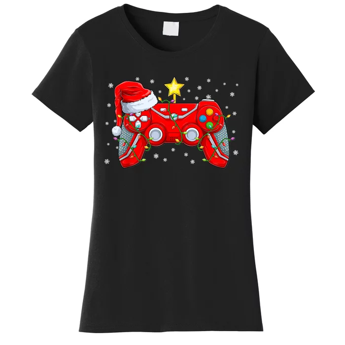 Video Game Controller Christmas Santa Hat Gamer Xmas Women's T-Shirt