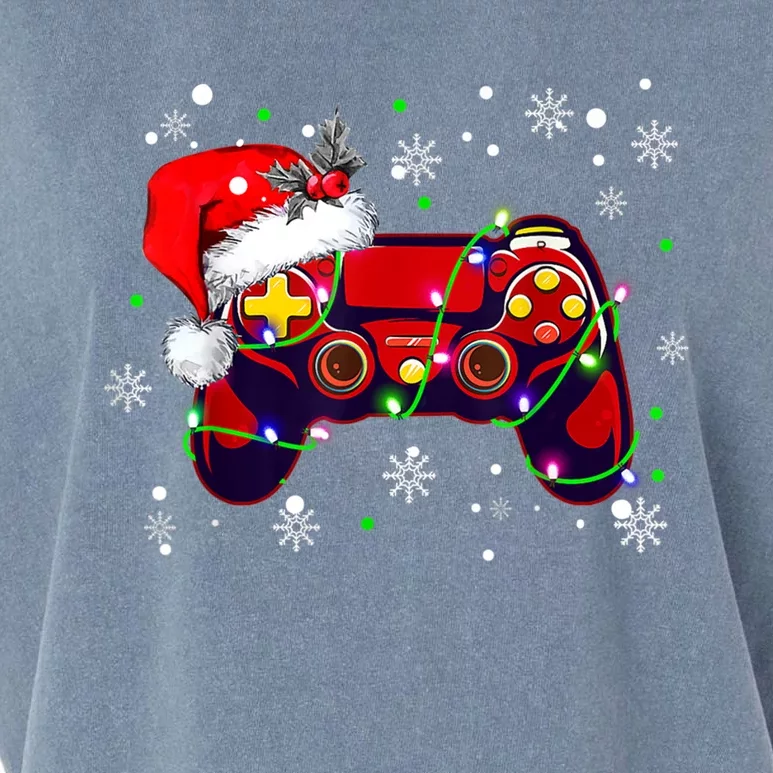 Video Game Controller Christmas Santa Hat Funny Gamer Xmas Meaningful Gift Garment-Dyed Women's Muscle Tee