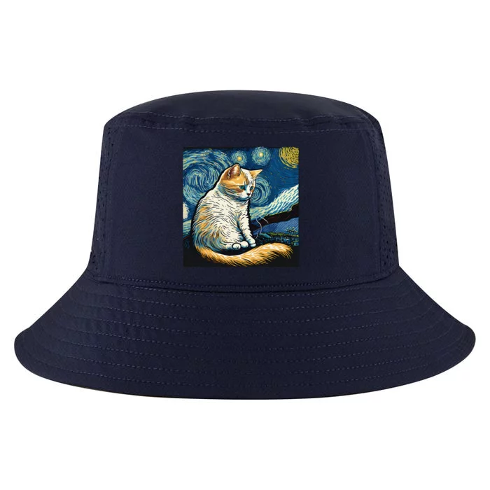 Van Gogh Cat Starry Night Cat Painting Cool Comfort Performance Bucket Hat