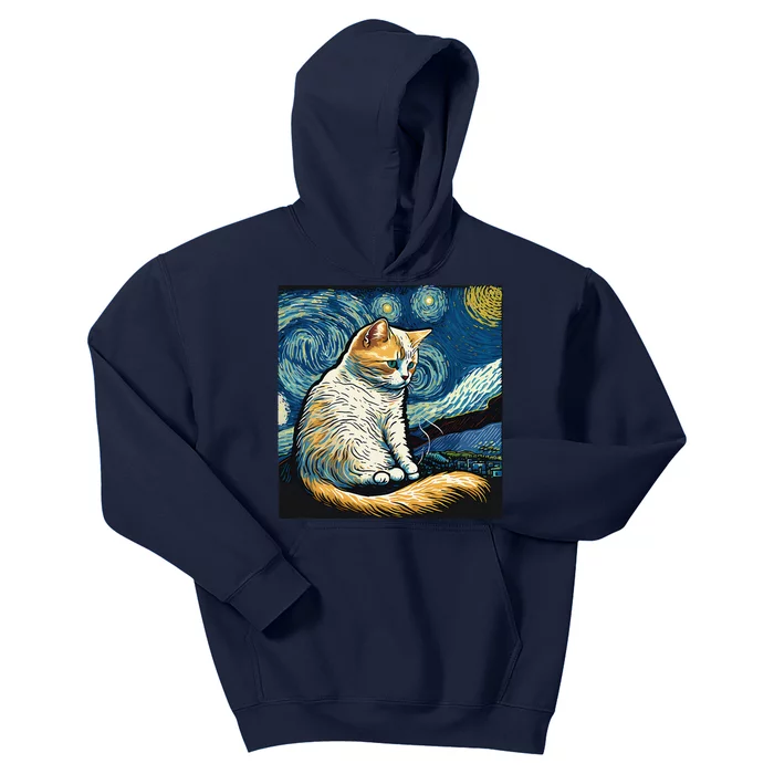 Van Gogh Cat Starry Night Cat Painting Kids Hoodie