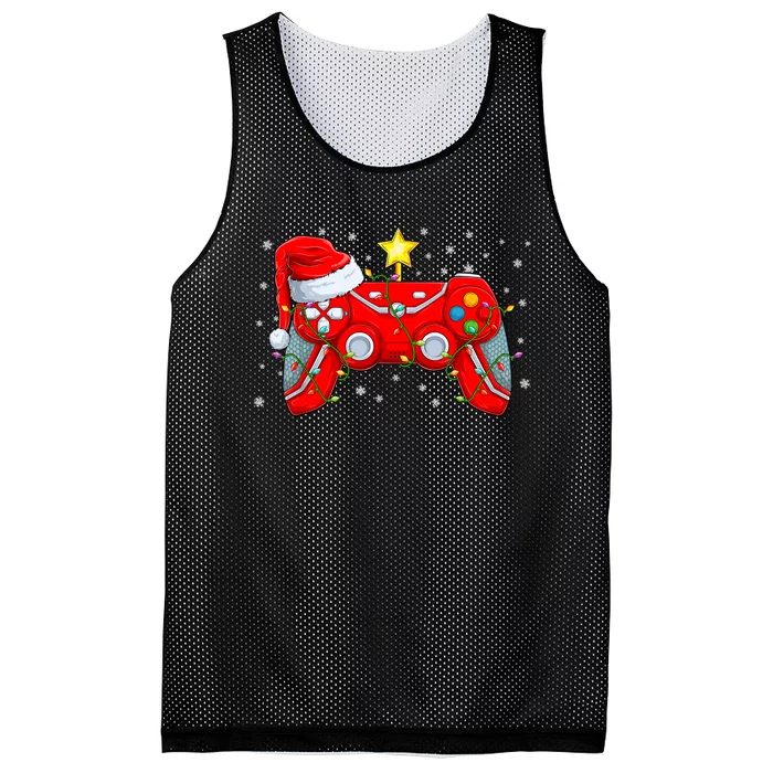 Video Game Controller Christmas Santa Hat Gamer Boy Xmas Mesh Reversible Basketball Jersey Tank