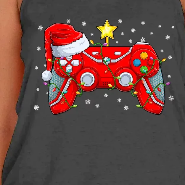 Video Game Controller Christmas Santa Hat Gamer Boy Xmas Women's Knotted Racerback Tank