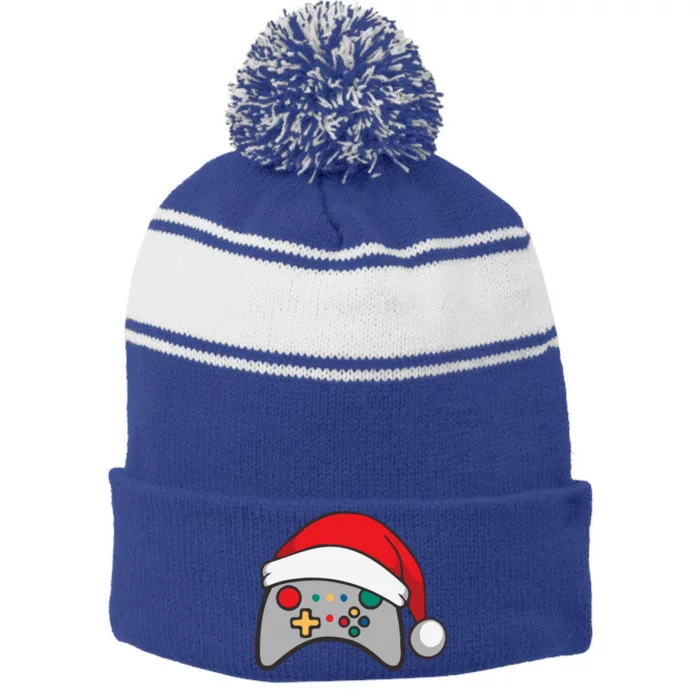 Video Game Controller Christmas Santa Hat Gamer Stripe Pom Pom Beanie