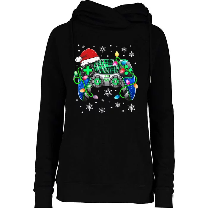 Video Game Controller Christmas Santa Hat Gamer Womens Funnel Neck Pullover Hood