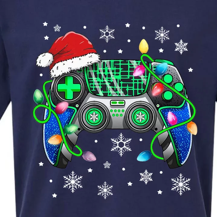 Video Game Controller Christmas Santa Hat Gamer Sueded Cloud Jersey T-Shirt