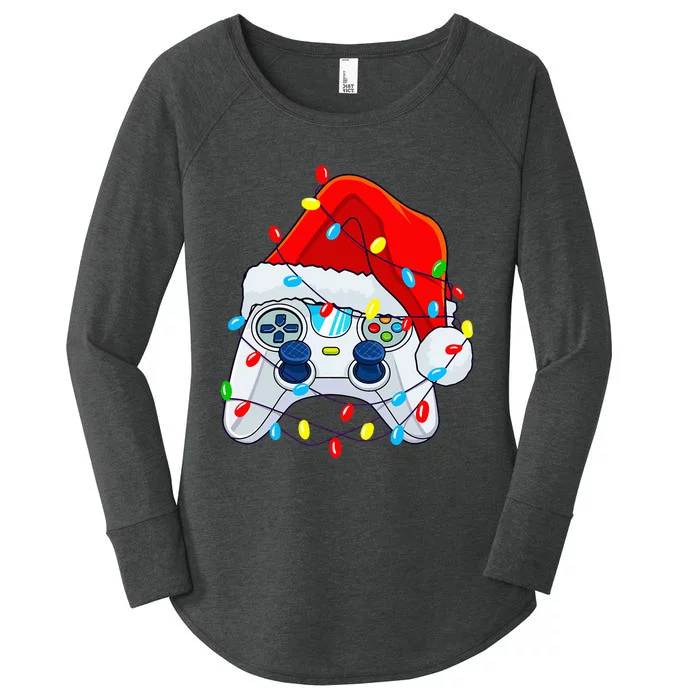 Video Game Controller Christmas Santa Hat Gamer Women's Perfect Tri Tunic Long Sleeve Shirt