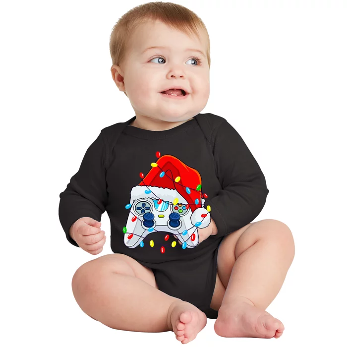 Video Game Controller Christmas Santa Hat Gamer Baby Long Sleeve Bodysuit