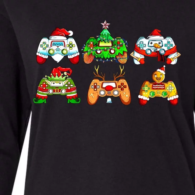 Video Game Controller Christmas Santa Hat Gamer Xmas Cool Gift Womens Cotton Relaxed Long Sleeve T-Shirt