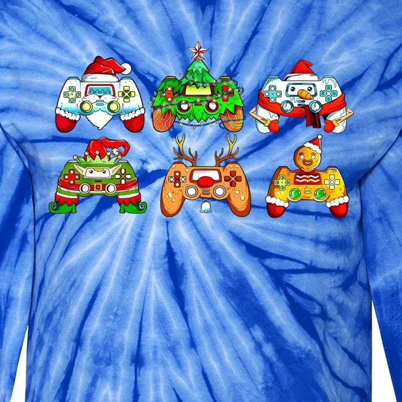 Video Game Controller Christmas Santa Hat Gamer Xmas Cool Gift Tie-Dye Long Sleeve Shirt