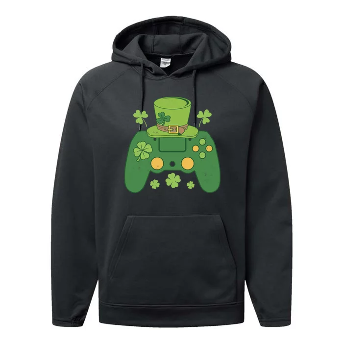 Video Game Controller Irish Gamer Boy Happy St Patricks Day Performance Fleece Hoodie