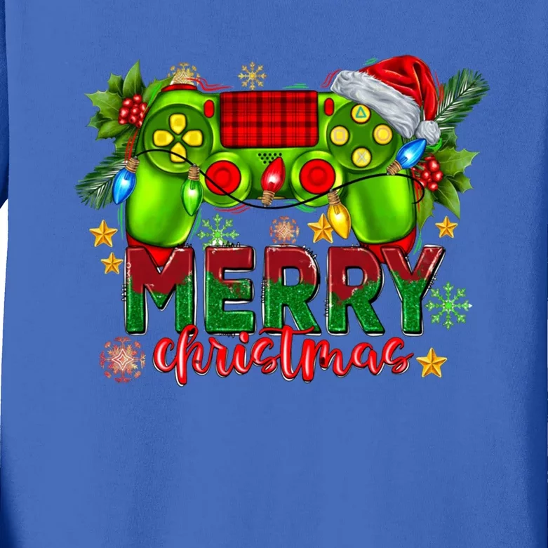 Video Game Controller Merry Christmas Santa Hat Gamer Gift Kids Long Sleeve Shirt