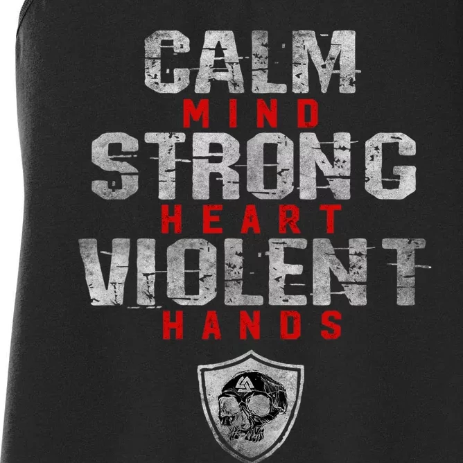 Vikings Gym Calm Mind Strong Heart Violent Hands Norse Women's Racerback Tank