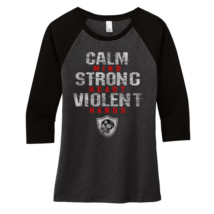 Vikings Gym Calm Mind Strong Heart Violent Hands Norse Women's Tri-Blend 3/4-Sleeve Raglan Shirt