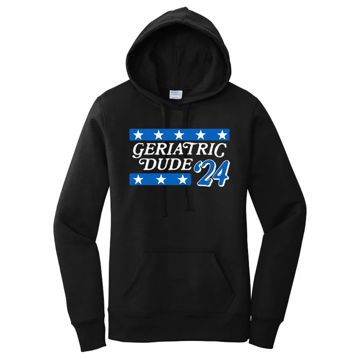 Vote Geriatric Dude 2024! Funny Election Campaign Retro Women's Pullover Hoodie