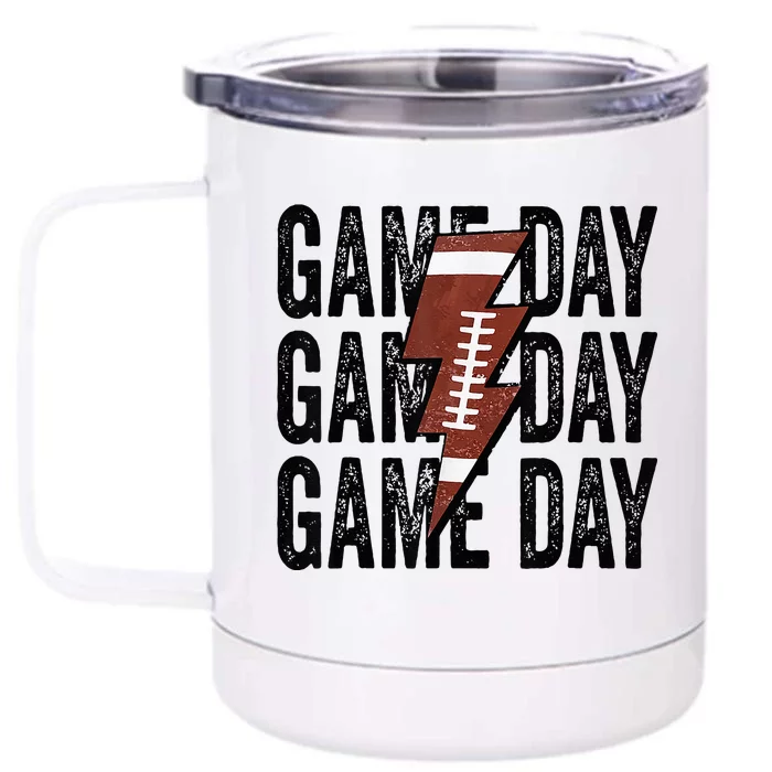 Vintage Game Day Football Lightning Bolt Funny Team Sport Front & Back 12oz Stainless Steel Tumbler Cup