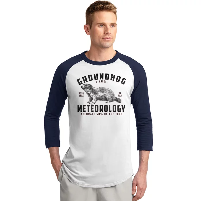 Vintage Groundhog's Day Meterology ESTD 1887 Baseball Sleeve Shirt