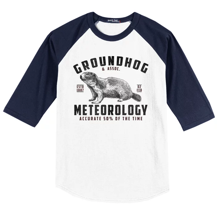 Vintage Groundhog's Day Meterology ESTD 1887 Baseball Sleeve Shirt