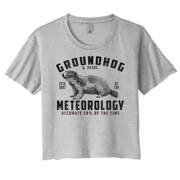 Vintage Groundhog's Day Meterology ESTD 1887 Women's Crop Top Tee