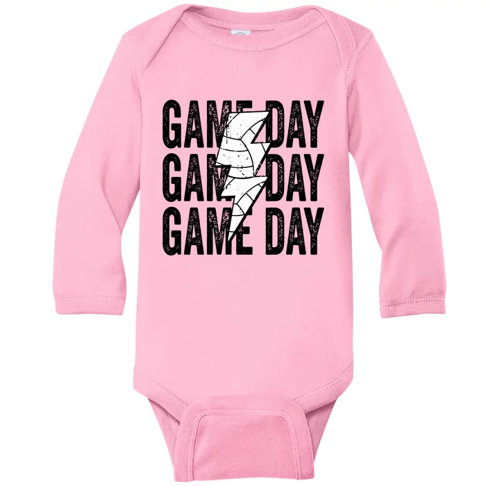 Vintage Game Day Volleyball Lightning Bolt Funny Team Sport Gift Baby Long Sleeve Bodysuit