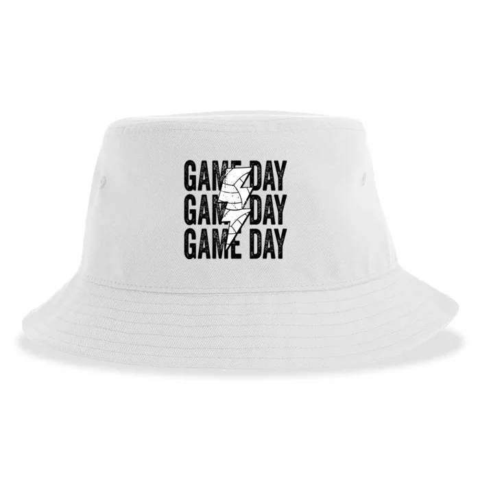 Vintage Game Day Volleyball Lightning Bolt Funny Team Sport Gift Sustainable Bucket Hat