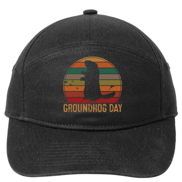 Vintage Groundhog Day Sunset Gift Fun Ground Hog Silhouette 7-Panel Snapback Hat