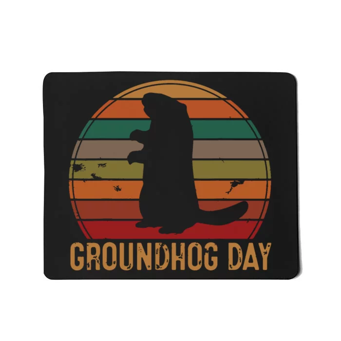 Vintage Groundhog Day Sunset Gift Fun Ground Hog Silhouette Mousepad