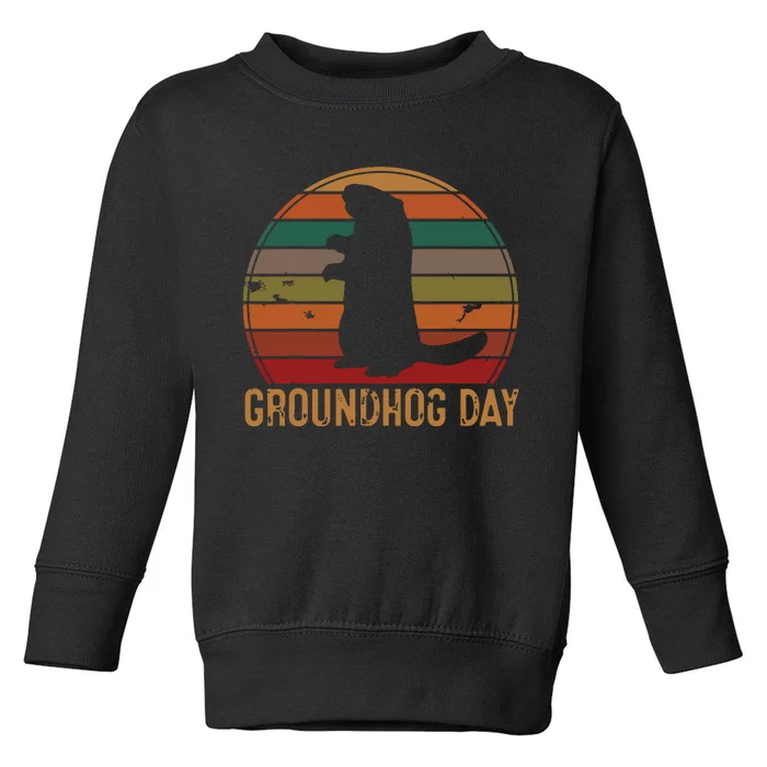 Vintage Groundhog Day Sunset Gift Fun Ground Hog Silhouette Toddler Sweatshirt