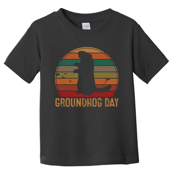 Vintage Groundhog Day Sunset Gift Fun Ground Hog Silhouette Toddler T-Shirt