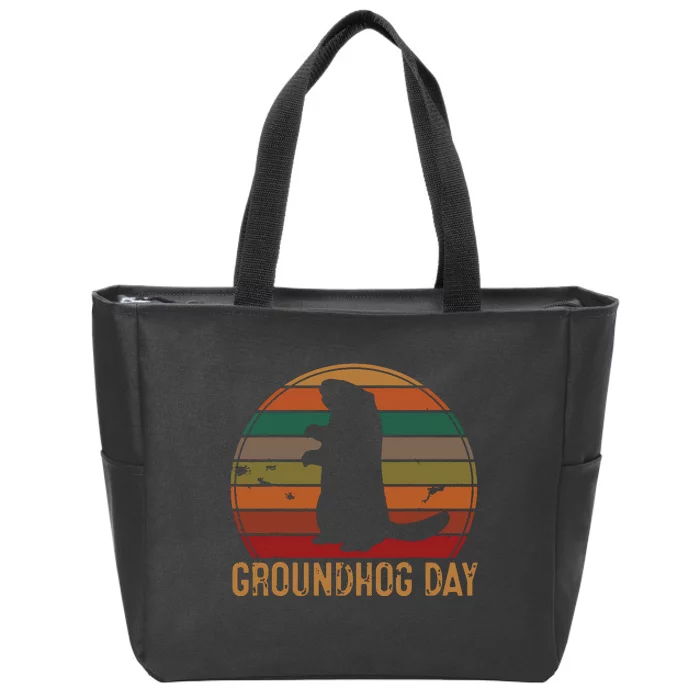 Vintage Groundhog Day Sunset Gift Fun Ground Hog Silhouette Zip Tote Bag