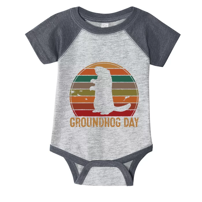 Vintage Groundhog Day Sunset Gift Fun Ground Hog Silhouette Infant Baby Jersey Bodysuit