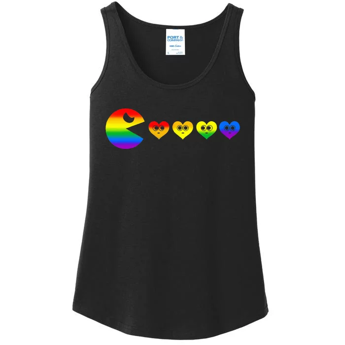 Video Game Eating Heart Lgbtq Ally Pride Gay Gaming Gamer Ladies Essential Tank