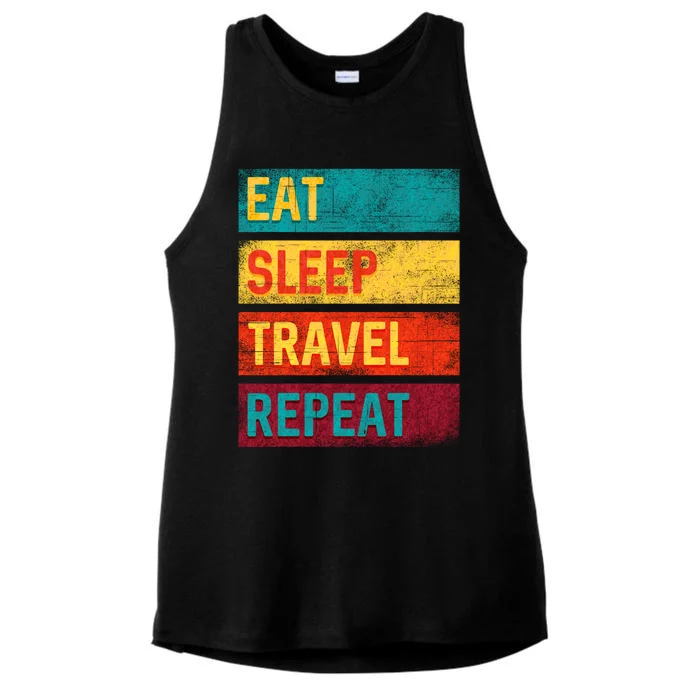 Vacation Gift Eat Sleep Travel Repeat Gift Ladies Tri-Blend Wicking Tank