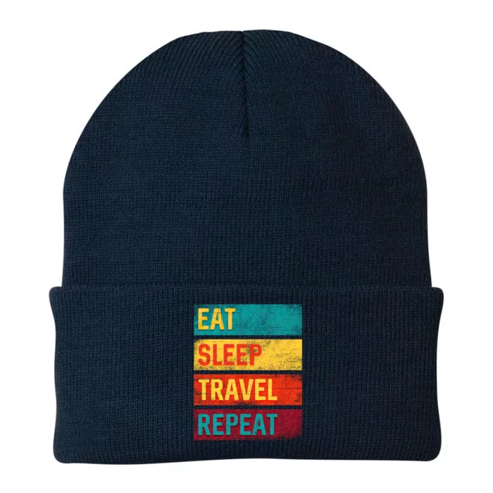 Vacation Gift Eat Sleep Travel Repeat Gift Knit Cap Winter Beanie