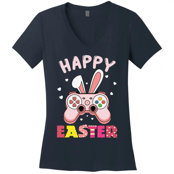 Video Game Easter Bunny Gaming Controller Gamer Women's V-Neck T-Shirt