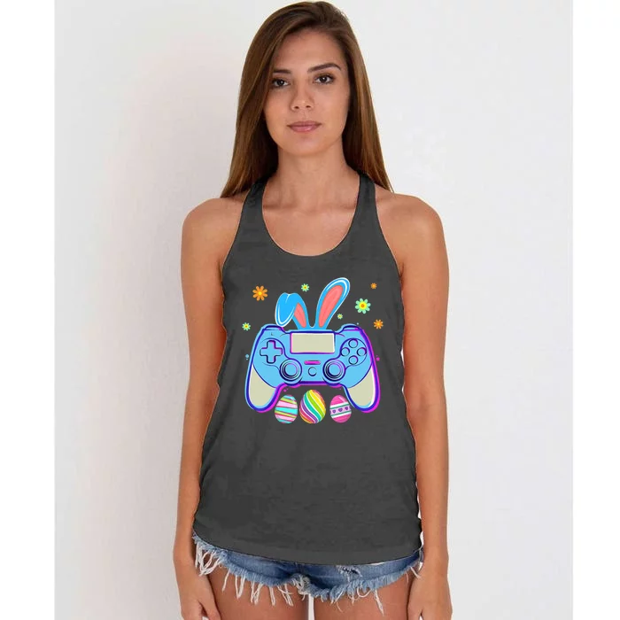 Video Game Easter Bunny Gaming Controller Gamer Boy Girl Women's Knotted Racerback Tank