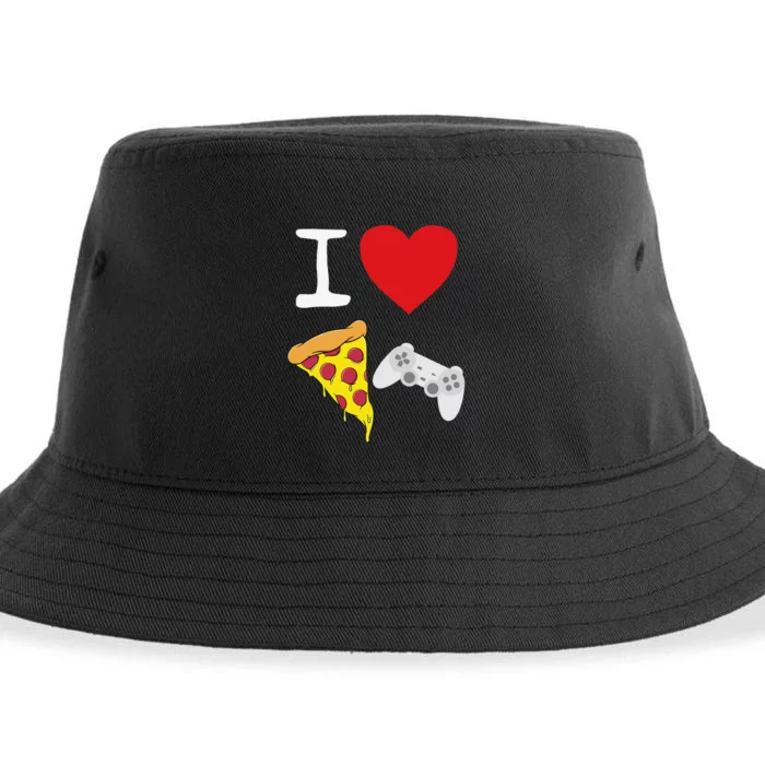 Video Games funny Love Pizza Cheese Slice Sustainable Bucket Hat