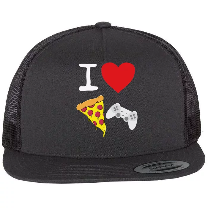 Video Games funny Love Pizza Cheese Slice Flat Bill Trucker Hat