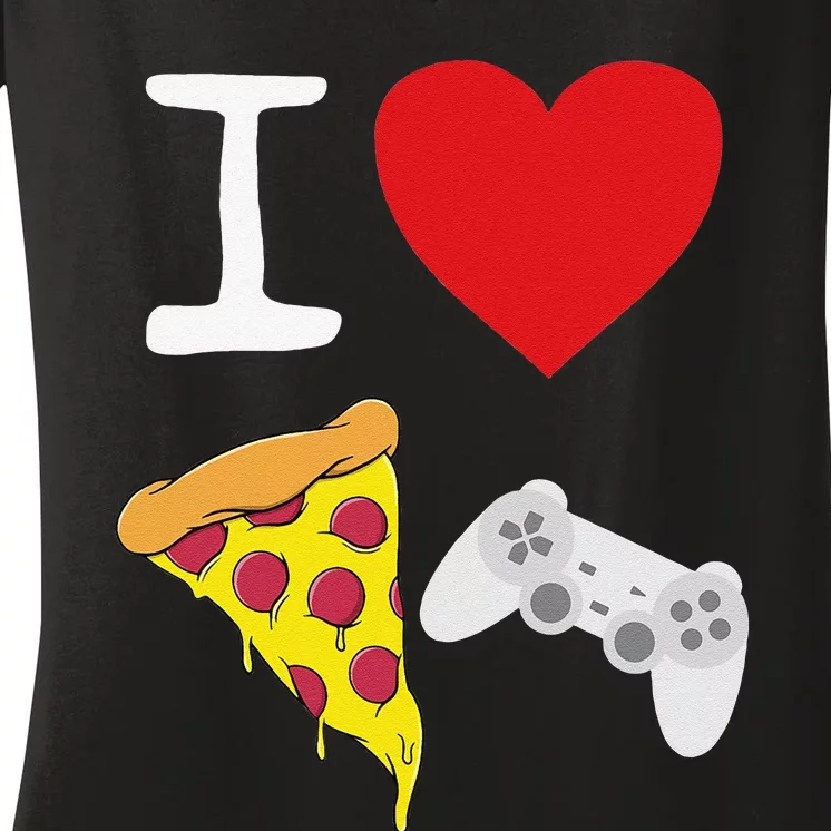 Video Games funny Love Pizza Cheese Slice Women's V-Neck T-Shirt