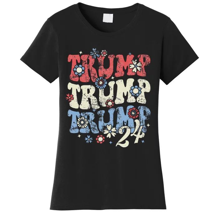 Vintage Groovy Flower Trump Trump Trump 2024 Women's T-Shirt