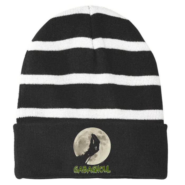 Vintage Gabaghoul Funny Hand Moon Halloween Striped Beanie with Solid Band