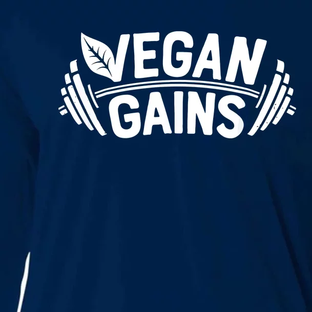 Vegan Gains For Men Women Vegetarian Funny Gym Wear Cooling Performance Long Sleeve Crew