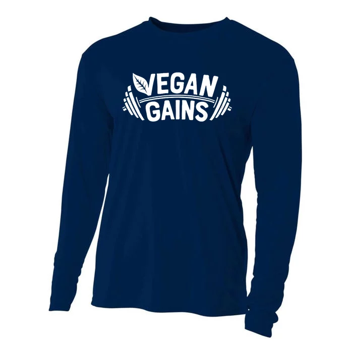 Vegan Gains For Men Women Vegetarian Funny Gym Wear Cooling Performance Long Sleeve Crew